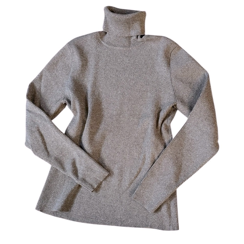 Women’s Sparkly  silver gray Turtleneck Sweater XLP - Picture 8 of 14